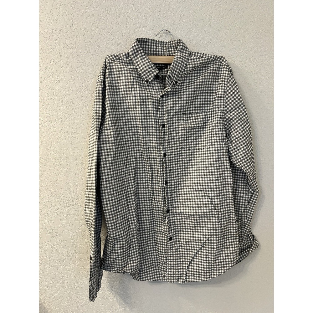 Banana Republic Luke Flannel Grant Fit Black White Plaid Long Sleeve Men's M